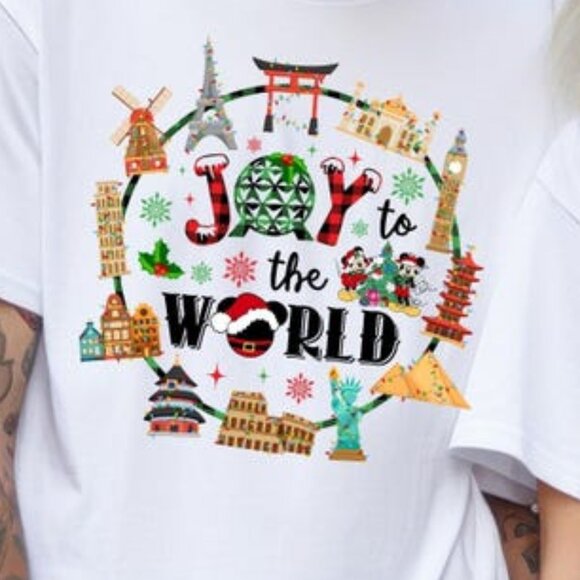 Disney Epcot Joy The World Christmas Shirt, Epcot Global Landmarks Christmas 165 - Picture 2 of 5